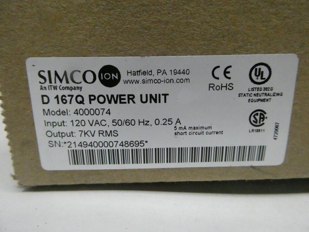 Simco D167Q Power Unit 7kv Rms 120v-ac