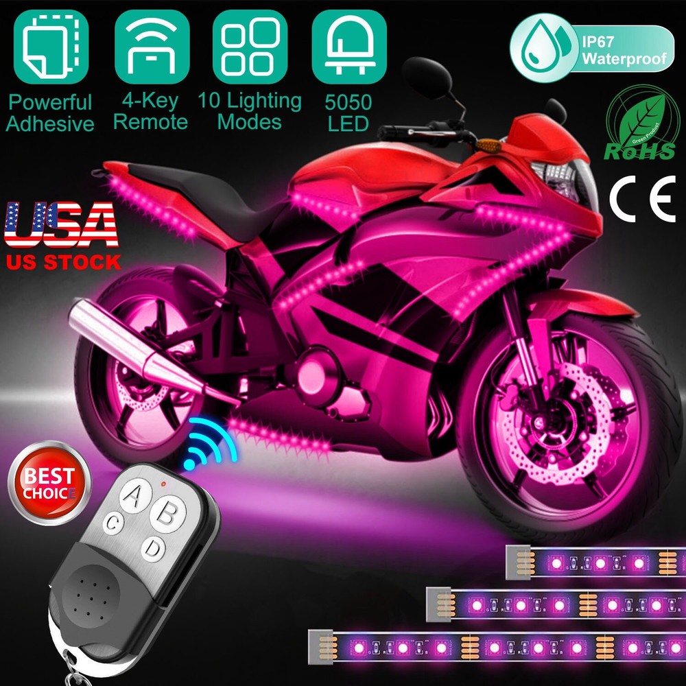 6Pcs RGB LED Light Strips Kit For Motorcycle Car Multi-Color Remote Controller