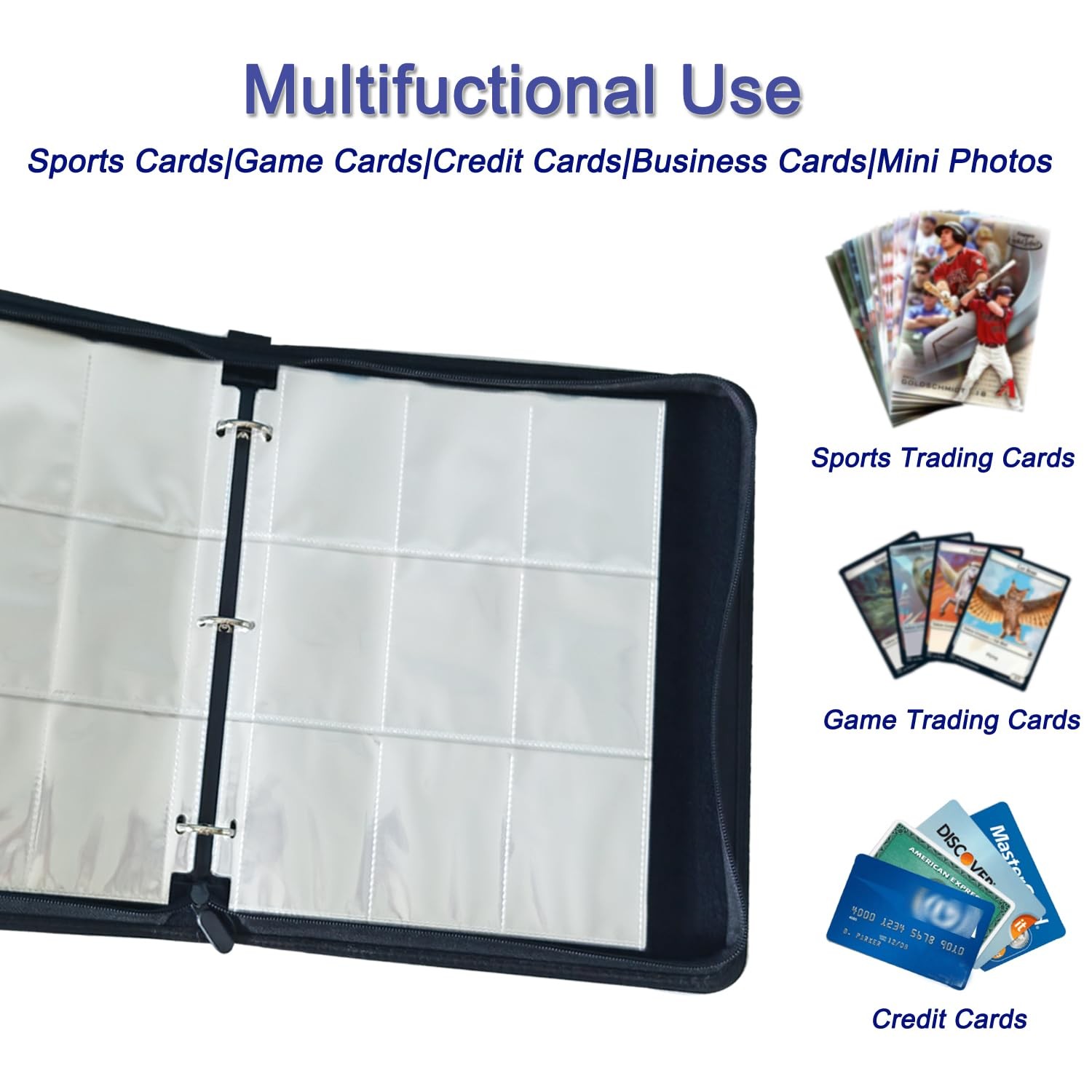 900-Pocket Trading Card Binder - 9-Pocket Pages, Zip Closure, 50 Sleeves