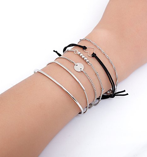 Layered Bracelet Set Assorted Beaded Bracelet Multiple Stackable Wrap Silver