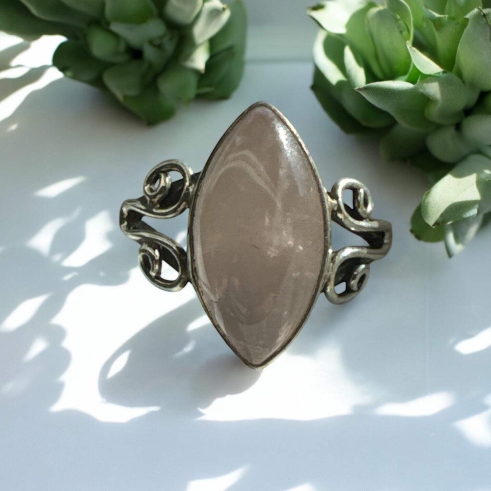 Rose Quartz Solid 925 Sterling Silver Ring 10.5