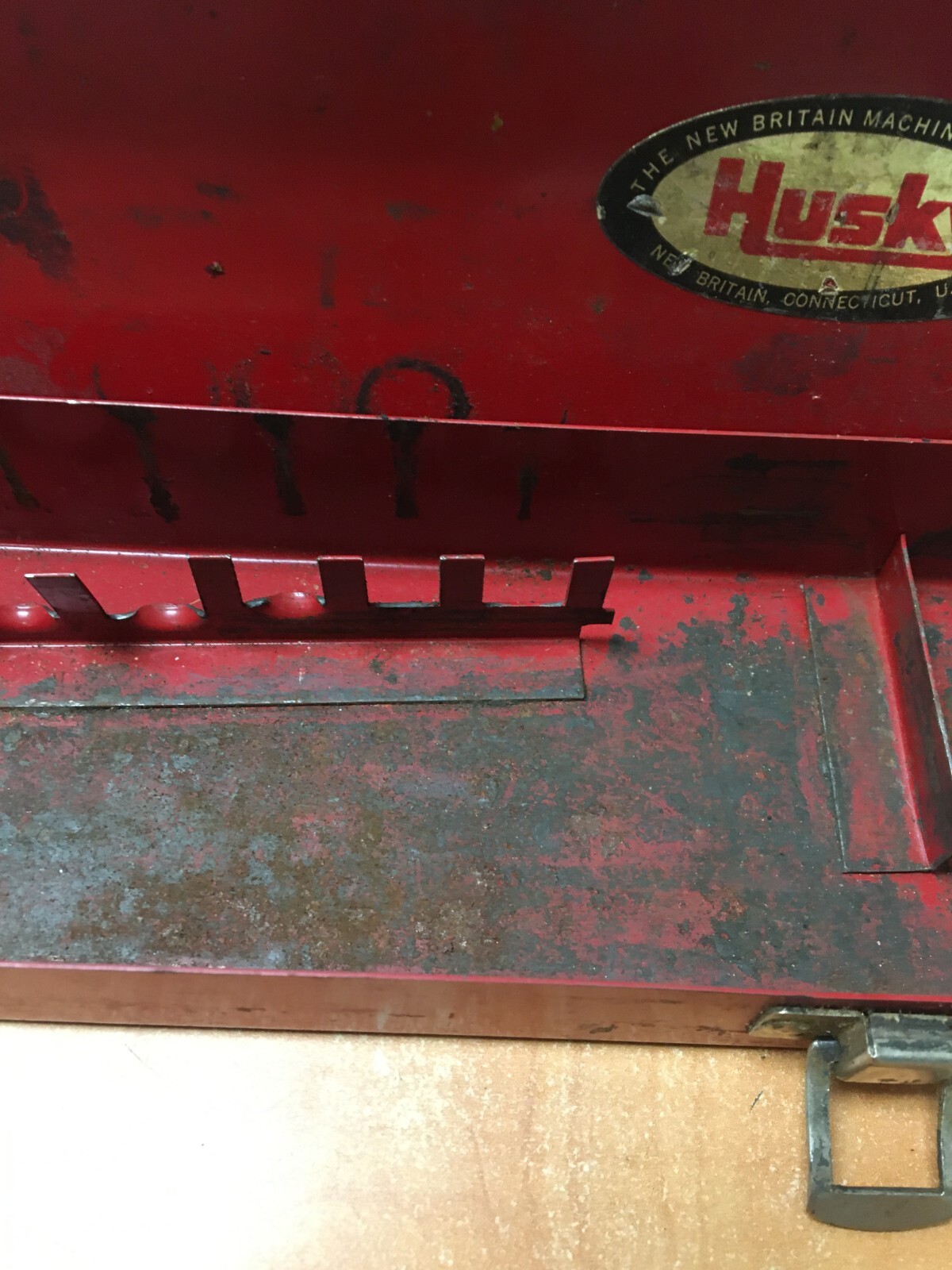 Vintage Husky Tool USA Red Metal Socket Case 15" x 3.25" x 1.5"