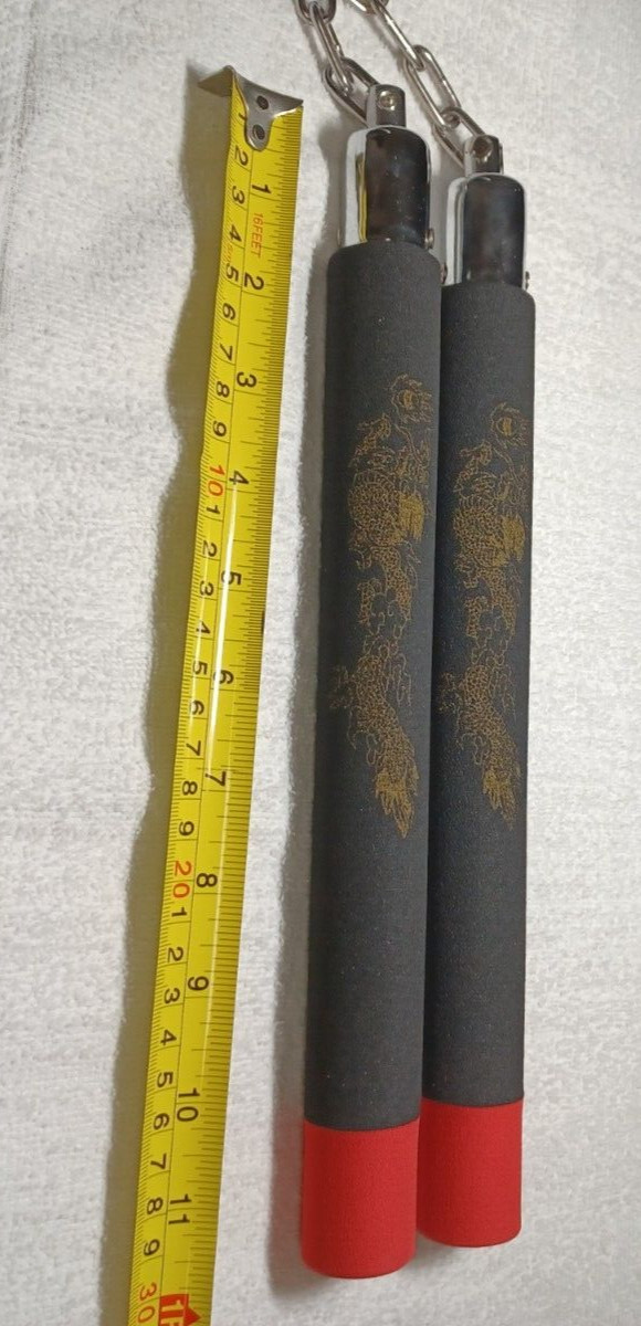 Foam Nunchucks Nunchaku Dragon Pattern for Martial Art Karate Training - Black