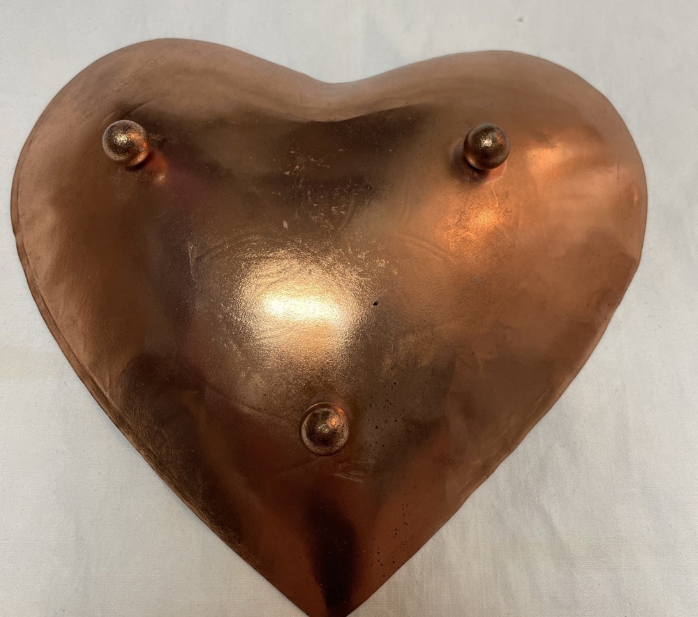 Decorative Heart-Shaped Etched Copper Footed Plate 7”