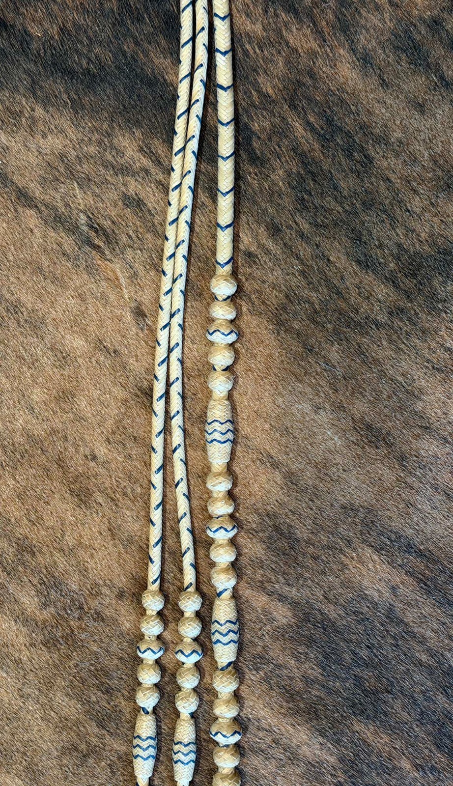 GUITRON HANDMADE 16 Plait RAWHIDE ROMAL REINS W/ Blue Accents Cowboy Vaquero