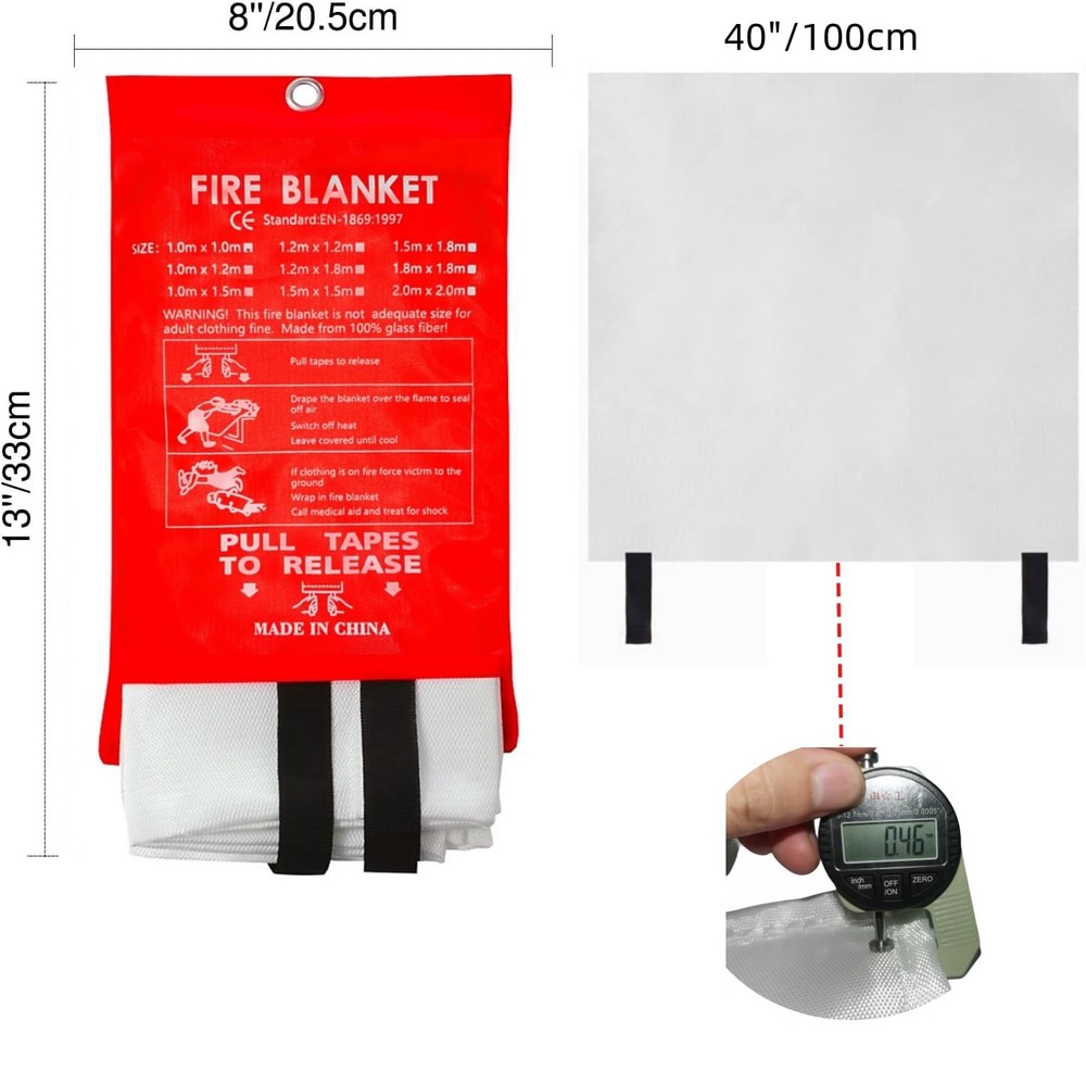 Fire Blanket 40"x40" - Reusable Emergency Fire Suppression for Kitchen, Grill...