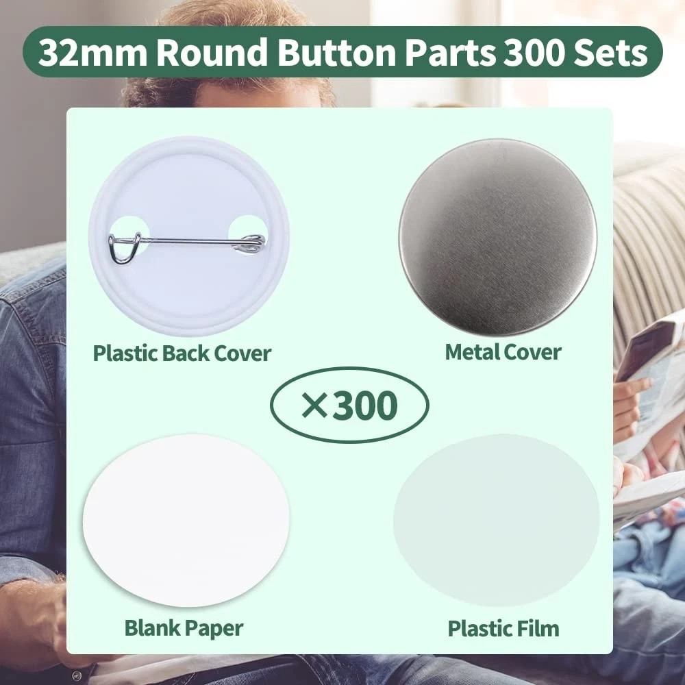 300 Sets 32mm/1.25 inch Button Supplies Button Parts for Button Maker Machine...