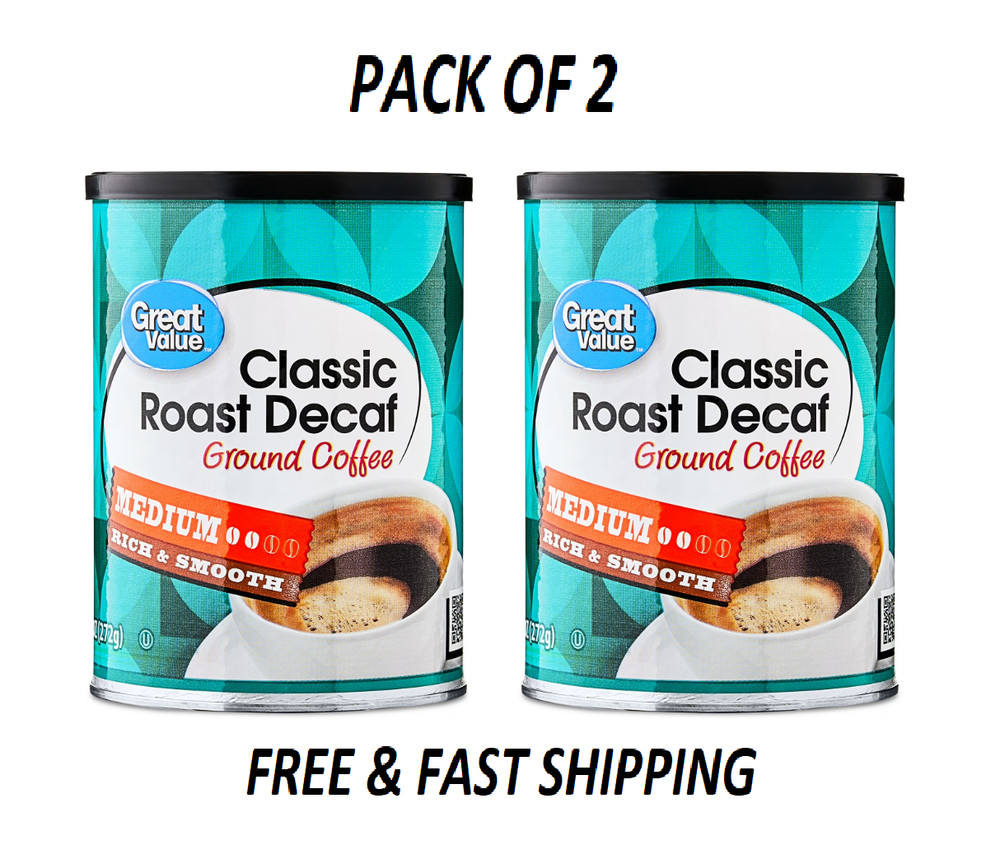2 pack Great Value Decaf Classic Medium Roast Ground Coffee, 9.6 oz