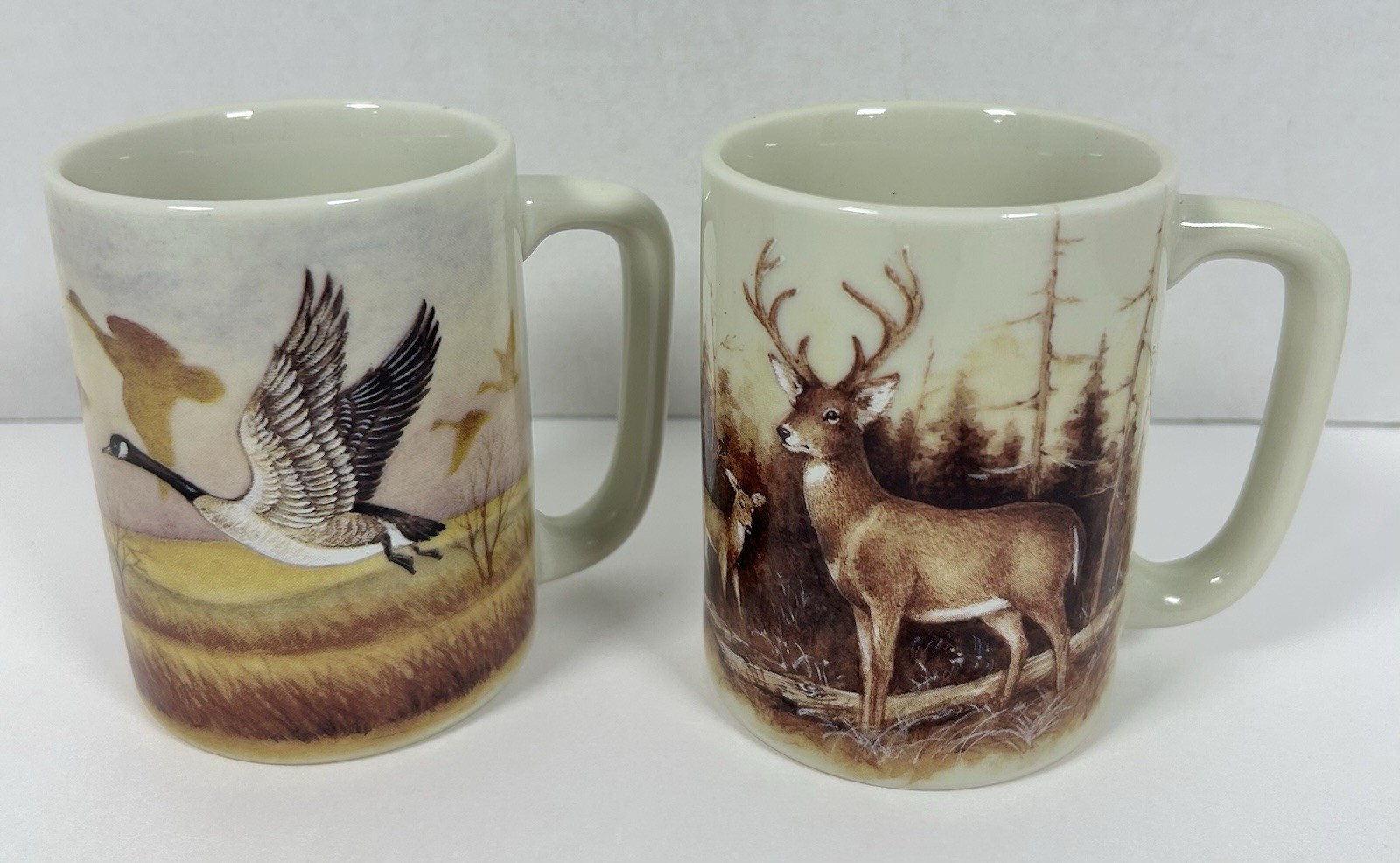 VTG Otagiri Japan Mug Set Buck Forest Fall Flying Duck Geese-RARE