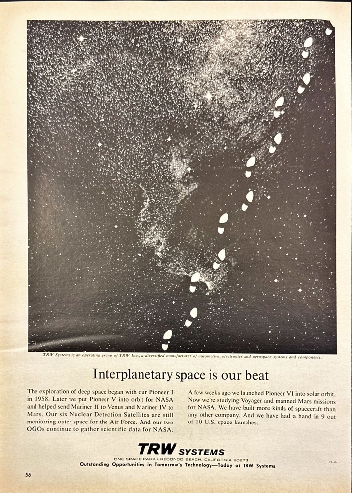 TRW Systems Interplanetary Space Exploration Vintage Print Ad 1966