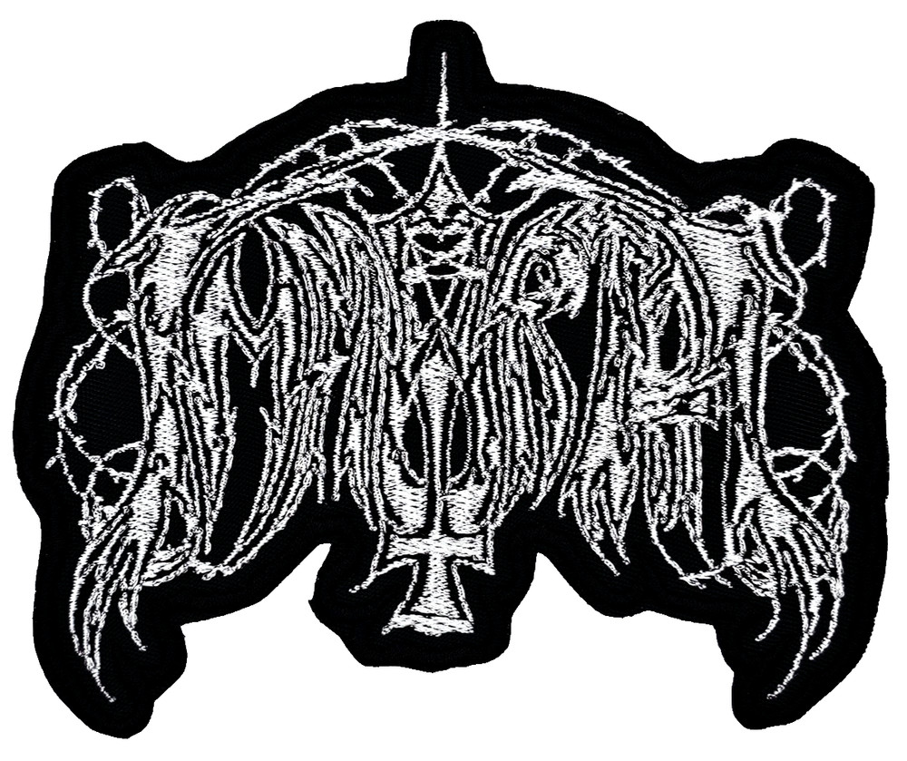 IMMORTAL WHITE LOGO (shaped border) EMBROIDERED PATCH