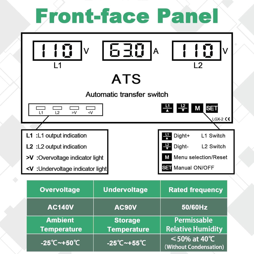 63A 110V Automatic/Manual Transfer Switch, L1 Priority Phase Selector, LED Di...