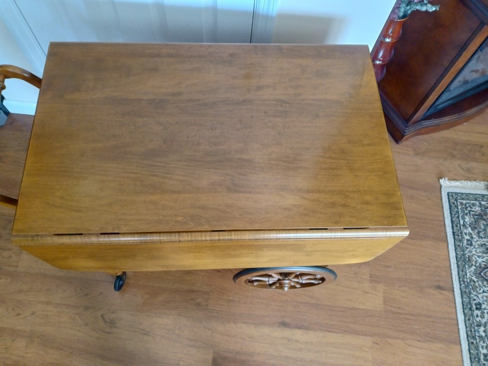 1970's Ethan Allen Early American Solid Maple Drop-Leaf Tea Cart