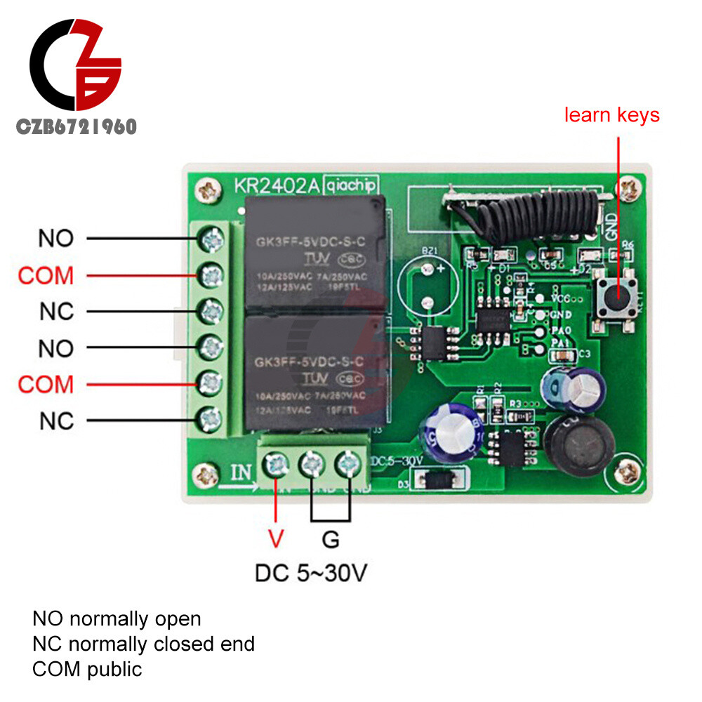 DC6-24V 433Mhz Wireless 2CH Universal Remote Control Switch For Rolling Door New