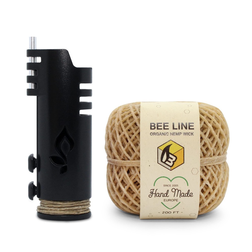 Hemp Wick Bundle Pack: 200 FT Beeline Roll + 1 Hemplights Lighter Black