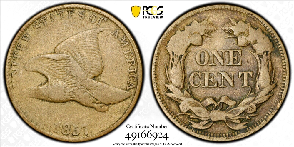 PCGS VF-20! 1857 STRUCK THROUGH GREASE HEADLESS EAGLE! ERROR FLYING EAGLE CENT