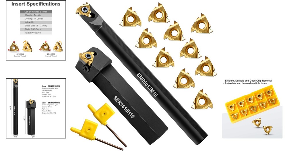 Precision Metal Lathe Tool Set: Threading Holders & 10 Indexable Carbide Inserts