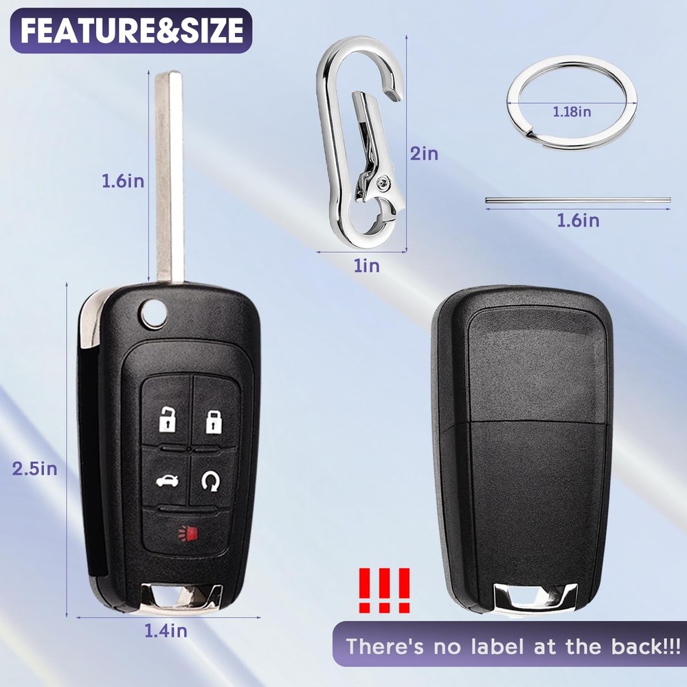 5 Button Keyless Entry Remote Control Flip Key Fob Replacement for Chevy Cruz...
