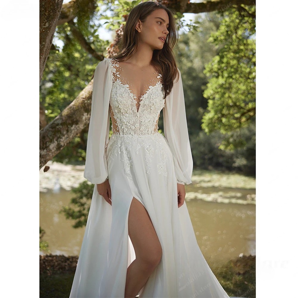 Lakshmigown Chiffon Beach Wedding Dress