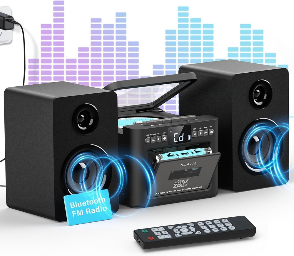 Powerful Home Stereo System with Bluetooth, CD, Cassette & Remote Control