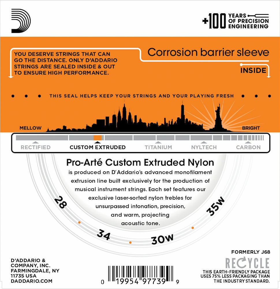 D'Addario EJ65B Pro-Arté Custom Extruded Nylon Ukulele Strings, Baritone