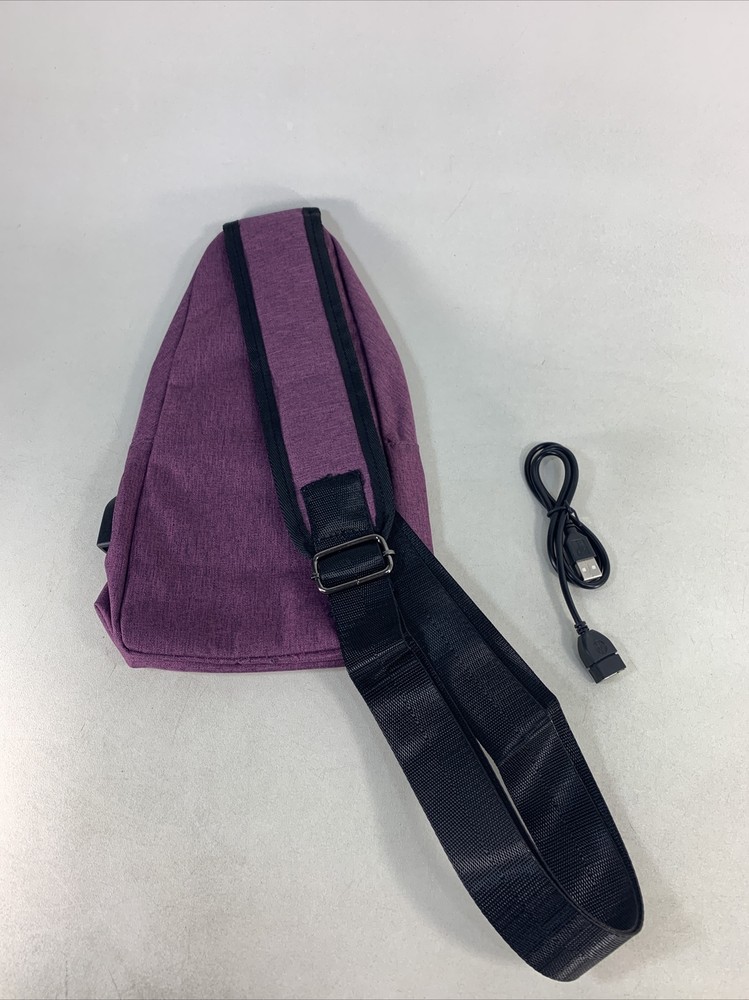 Canvas Slanting Sling Shoulder Bag with USB charging interface, Purple, New