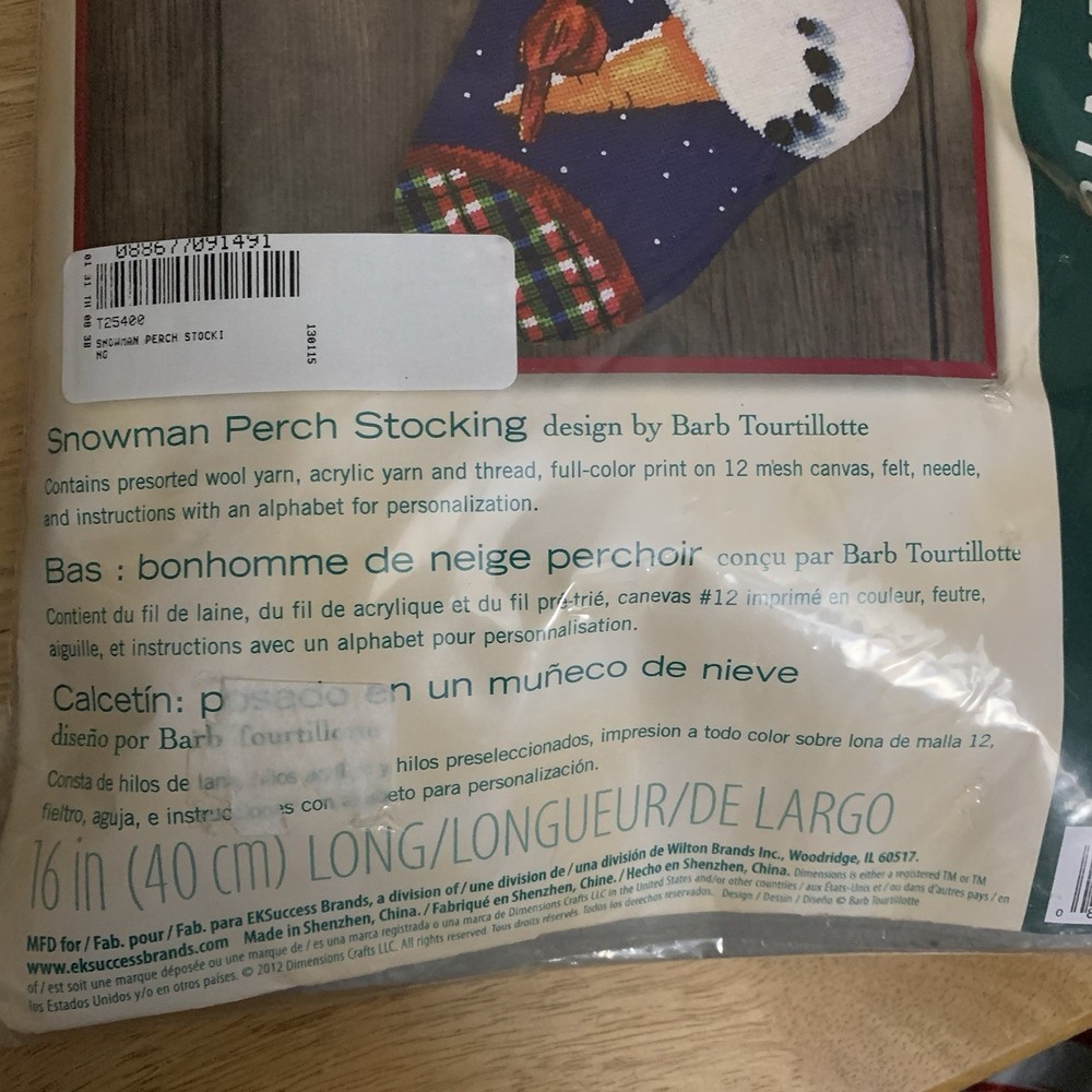 Dimensions 16" SNOWMAN PERCH STOCKING Needlepoint Kit 71-09149