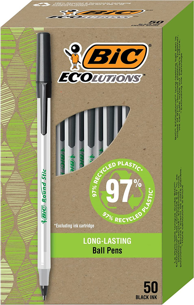 Ecolutions 50-Pack Black Ballpoint Pens, Medium Point, 97% Recycled Plastic
