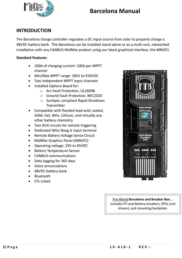 MidNite Solar MNBCLNA Barcelona Charge Controller 600VDC 200A