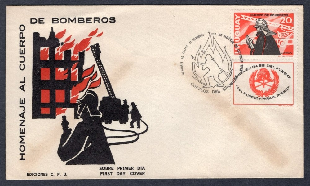 FIREMAN FIRE 1966 URUGUAYWITH TAB FDC
