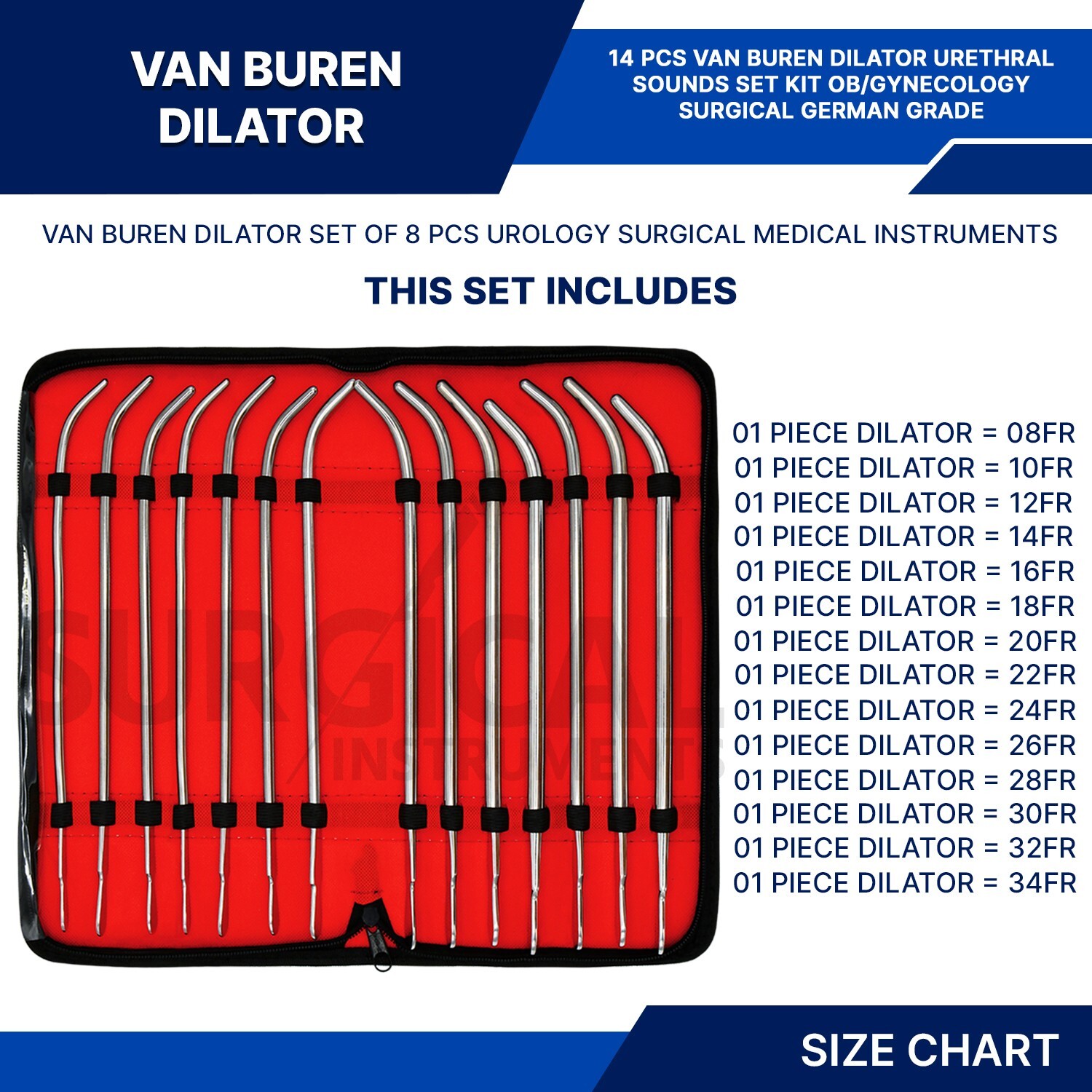 14 Pcs Van Buren Sound Dilators Set OB/GYN Surgical Instruments German Grade