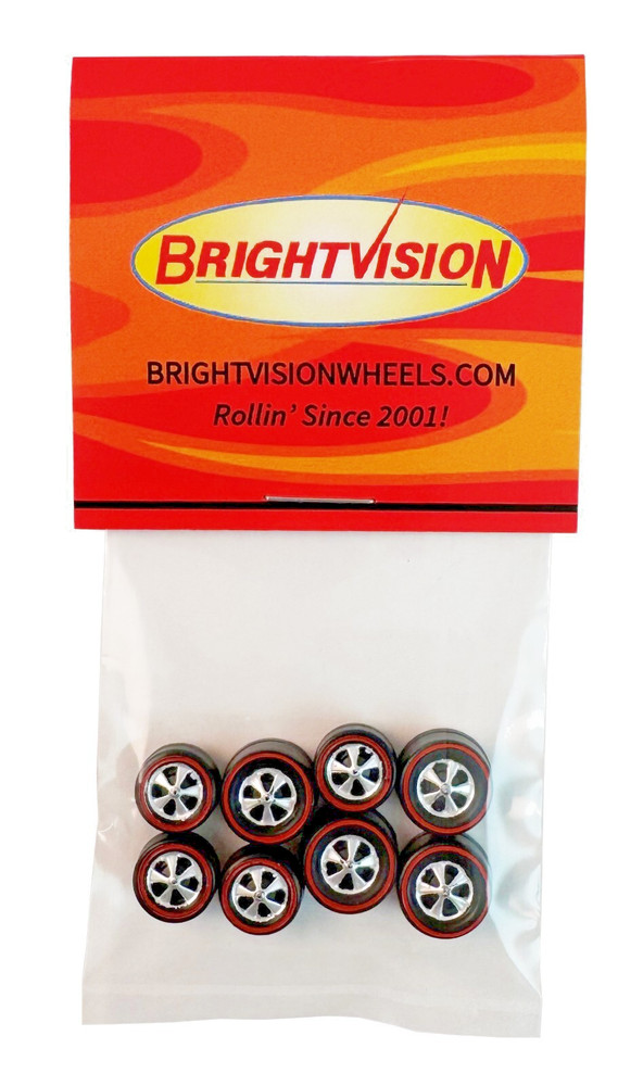 8 Brightvision Redline Wheels – 4 Small & 4 Medium Deep Dish Dull Chrome Style