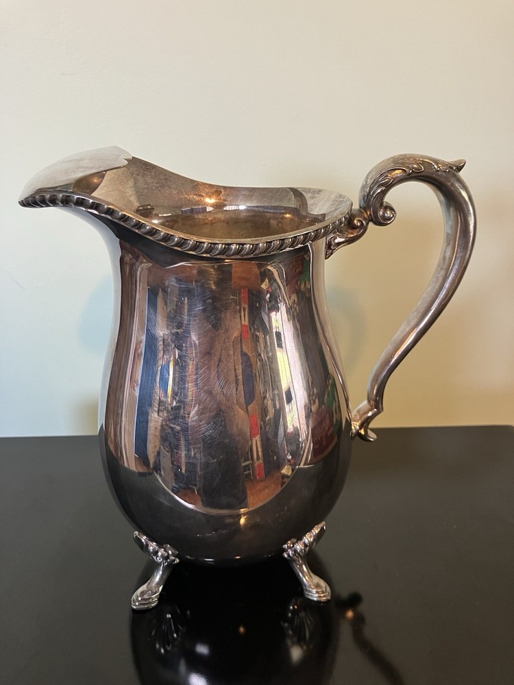 Vintage Crescent Silver Plate Water Pitcher W/Ice Guard  9”