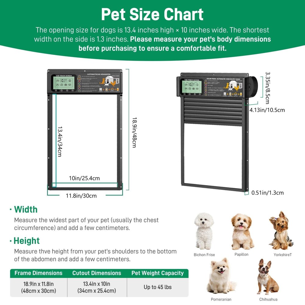 Automatic Pet Door, Dog Door Radar, Timer & Light Sensor Modes, Solar & USB R...