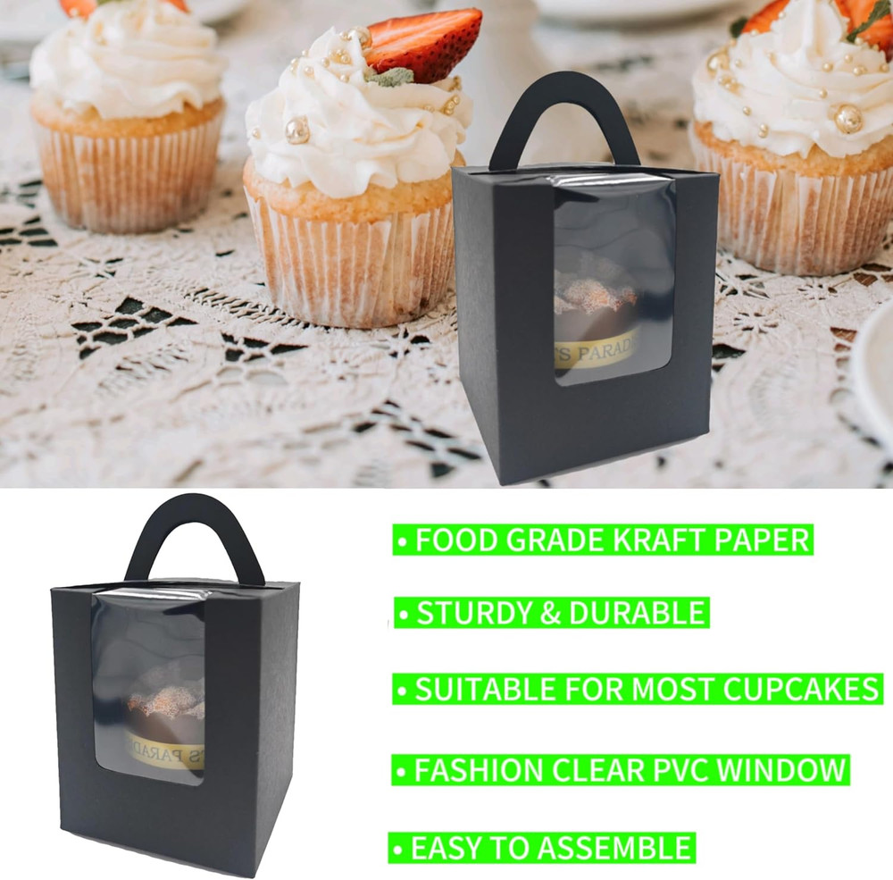 Individual Cupcake Boxes Bulk, 50 Pack Premium Single Cupcake Boxes with Clear D