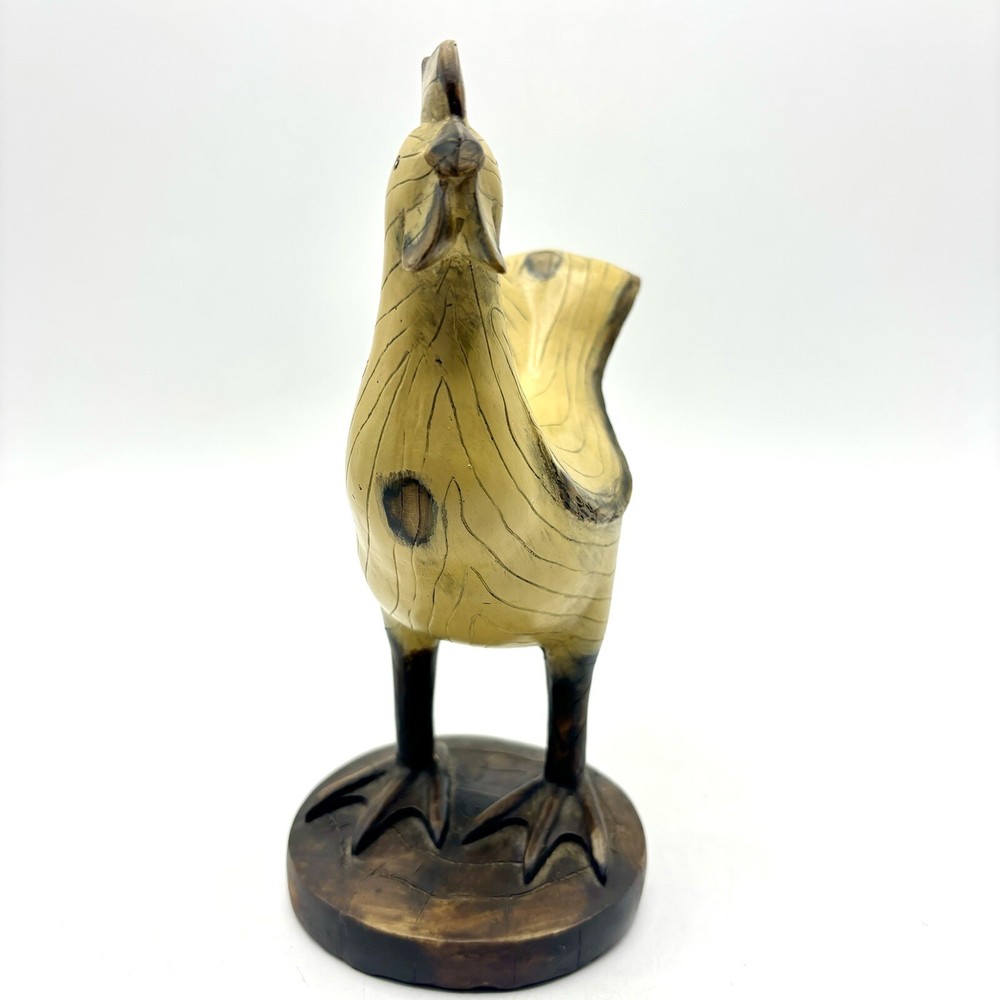 Primitive Rustic Farmhouse Yellow Chicken Rooster On Base Figurine