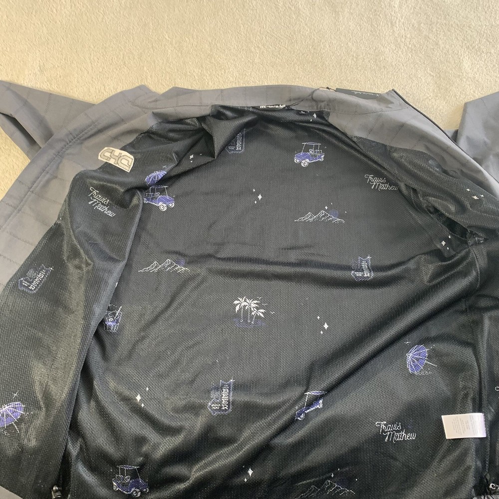 TRAVIS MATHEW Gray Mesh Lined Full Zip Performance Golf Jacket SZ XL Logo