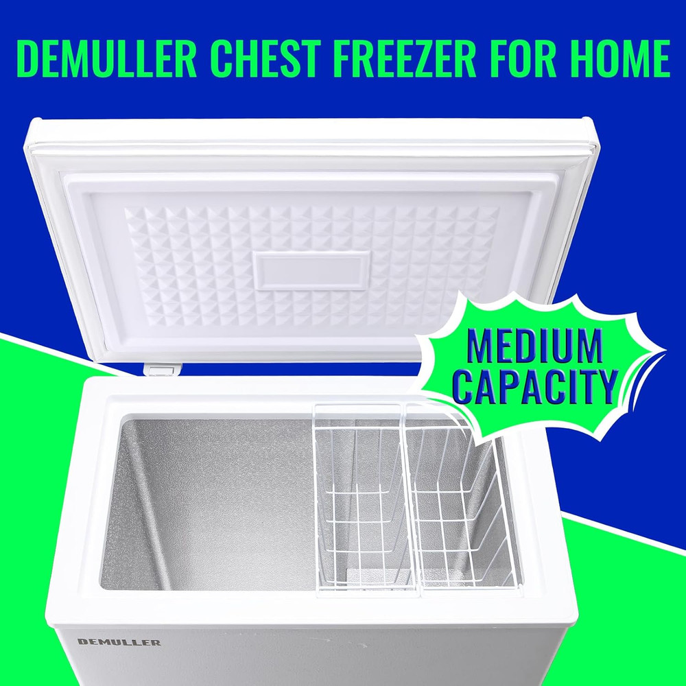 4.0 Cu.Ft Chest Freezer Accurate Temperature Display 1 ℉ Compact 2 Baskets White