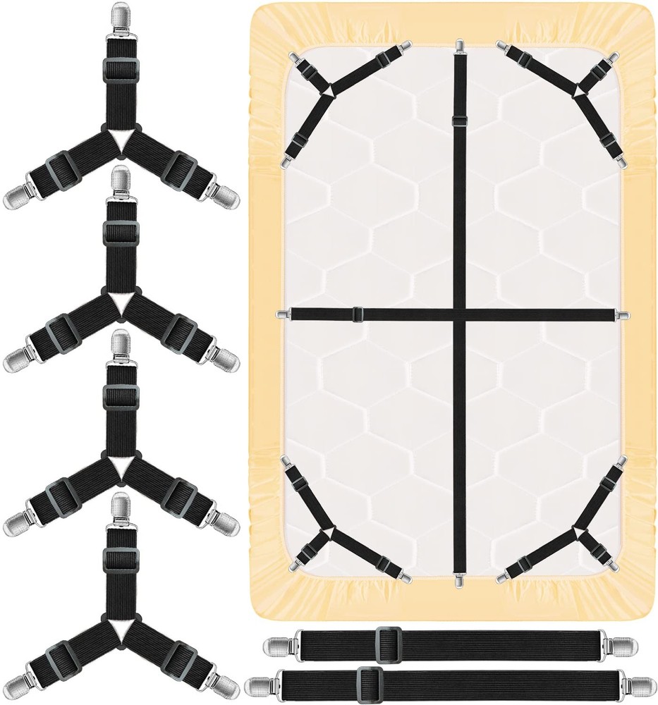 Bed Sheet Straps, 3 Adjustable Bands, Keep Sheets Tight, Secure Fit