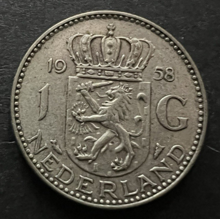1958 Netherlands 1 Gulden Silver Coin