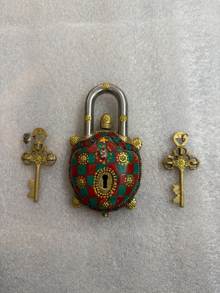 Brass Lock, Tortoise Lock, Turtle Shaped lock and key with Stone work with 2 key