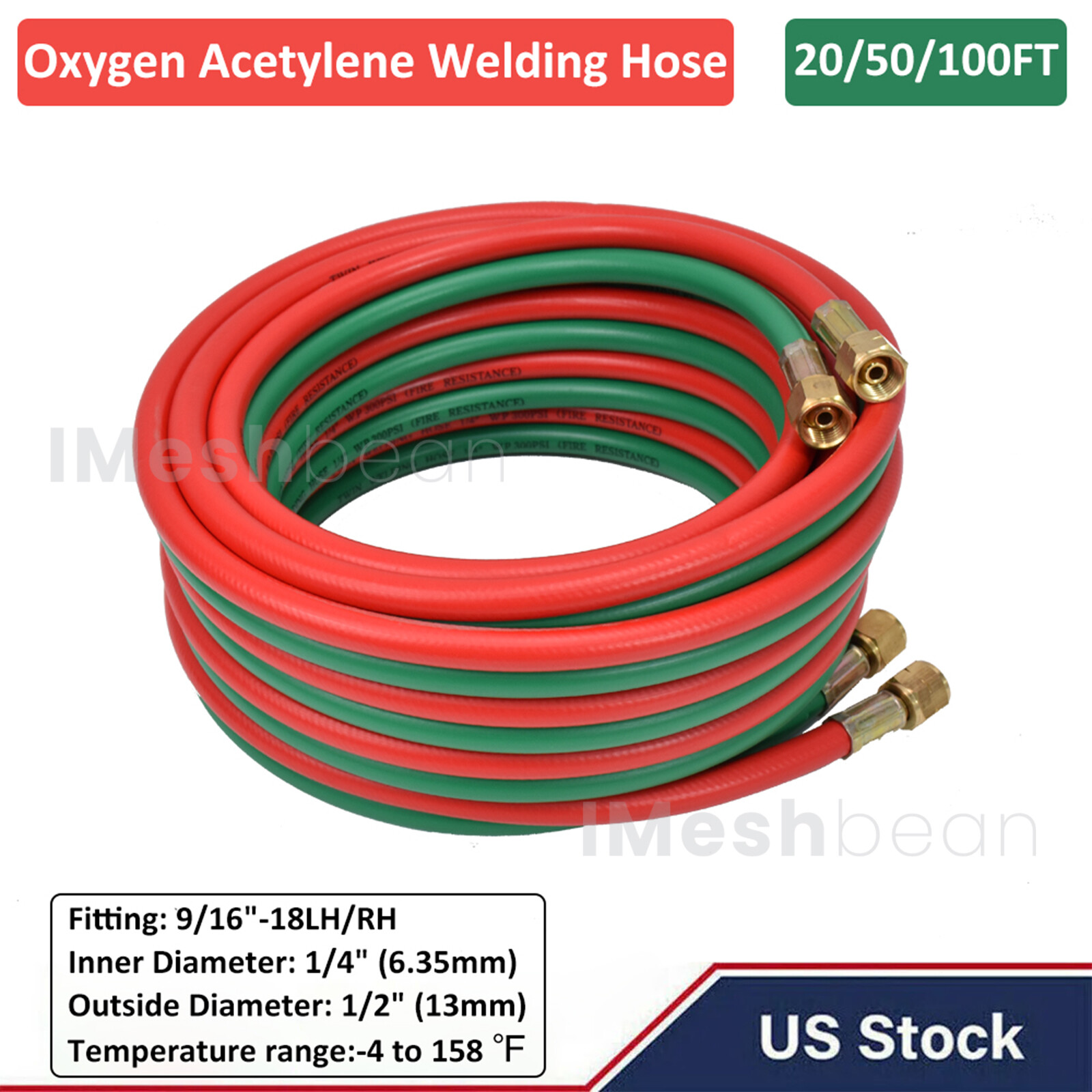 25/50/100 FT Oxygen Acetylene Hose 1/4 Inch Twin Welding Hose Cutting Torch Hose