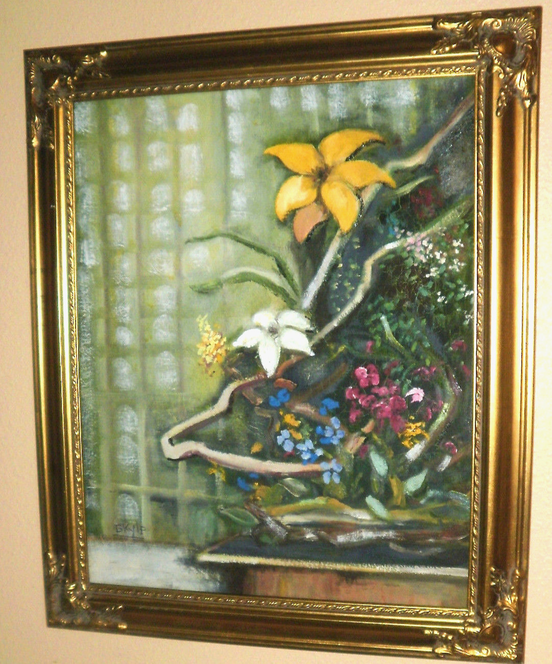 Japanese Ikebana Oil Painting Still Life Original Art 16 x 20"