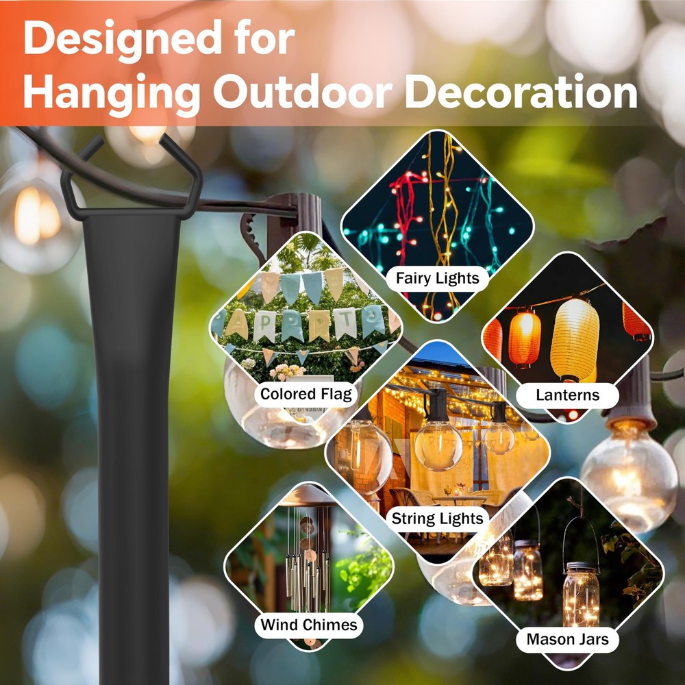6 Pack String Light Poles, 5 Ft Light Poles for Outside, Thickened Metal Pole...