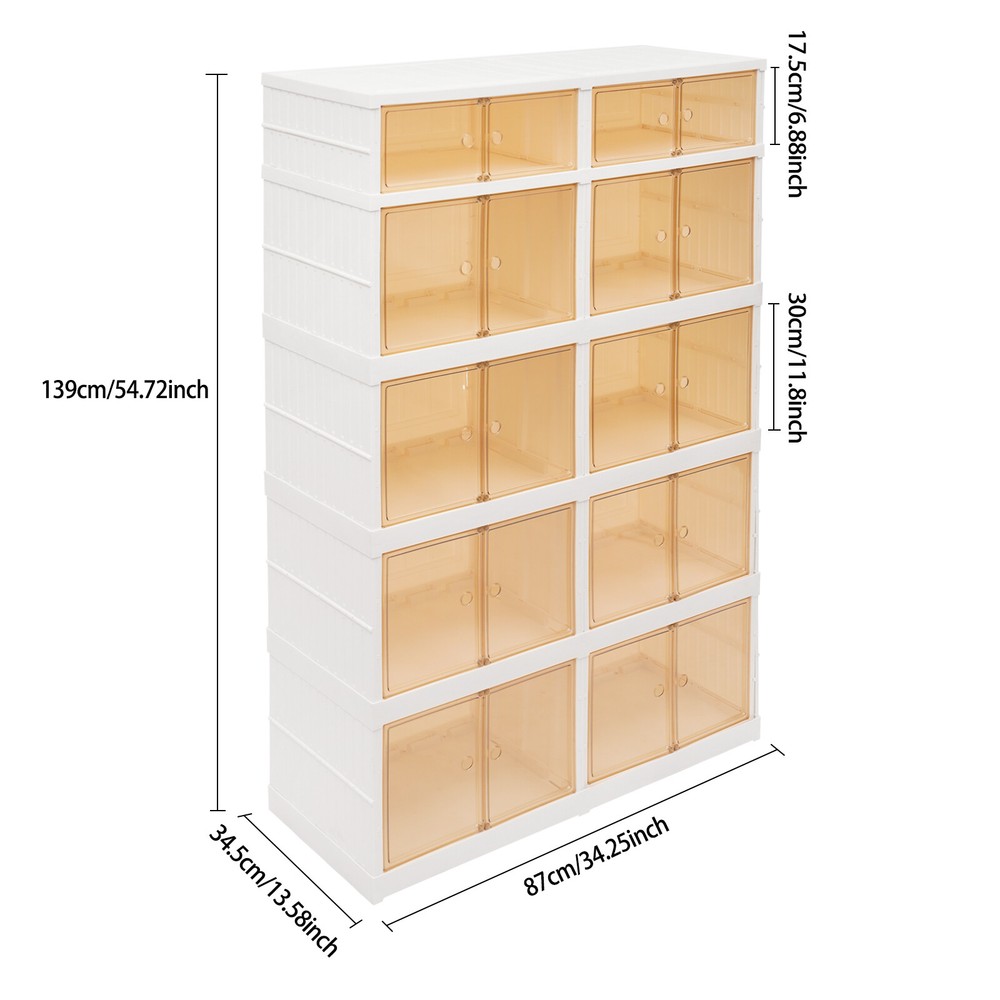 5 Tier Plastic Storage Containers with Doors & Wheels Foldable Organization