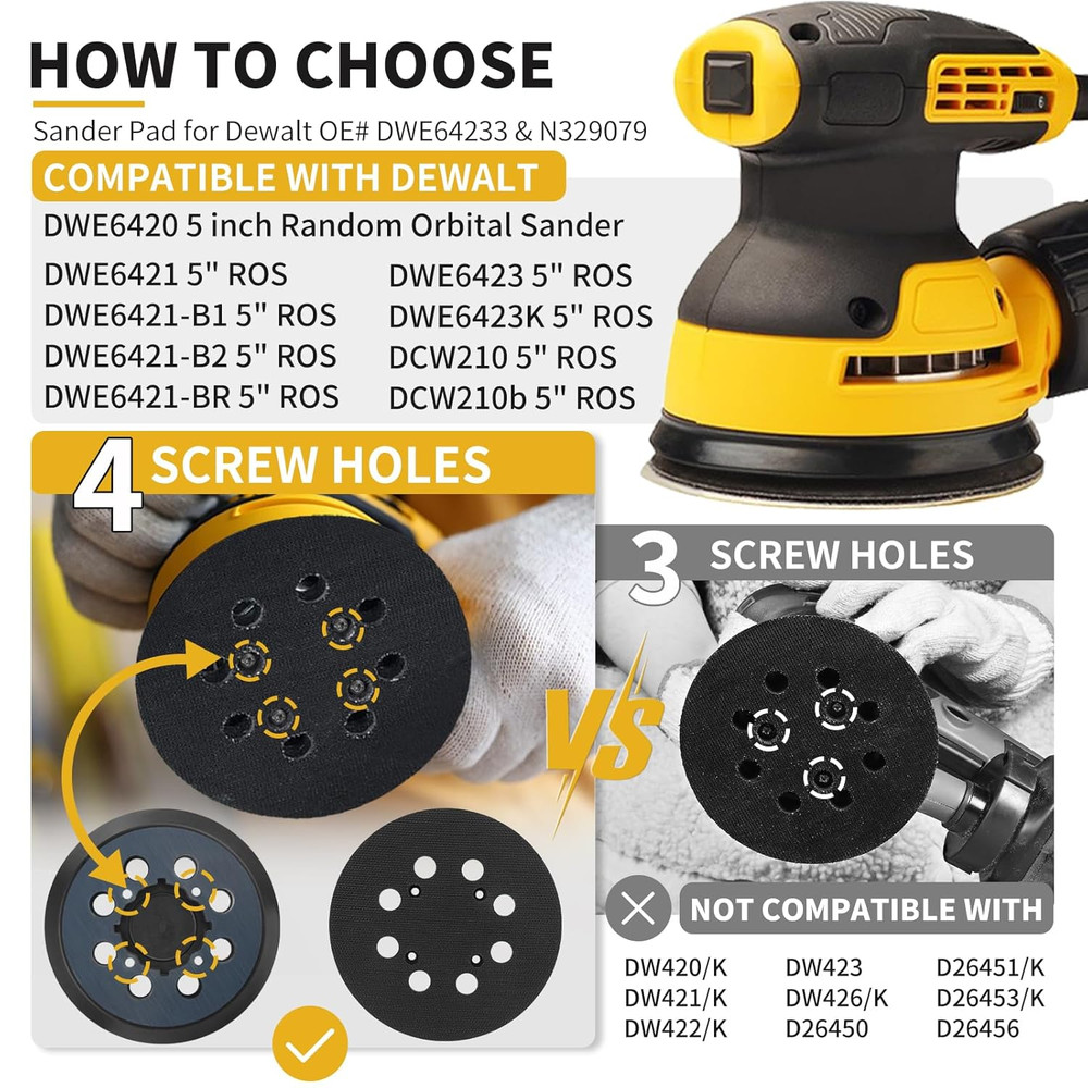 Sander Pad for Dewalt, 2 Pack 5" 8 Hole Hook and Loop Orbital Sander Pad Replace