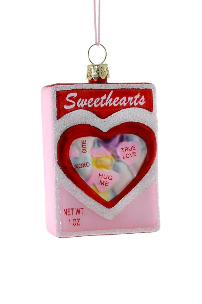 Cody Foster Necco Sweetheart Conversation Hearts Valentine Candy Glass Ornament