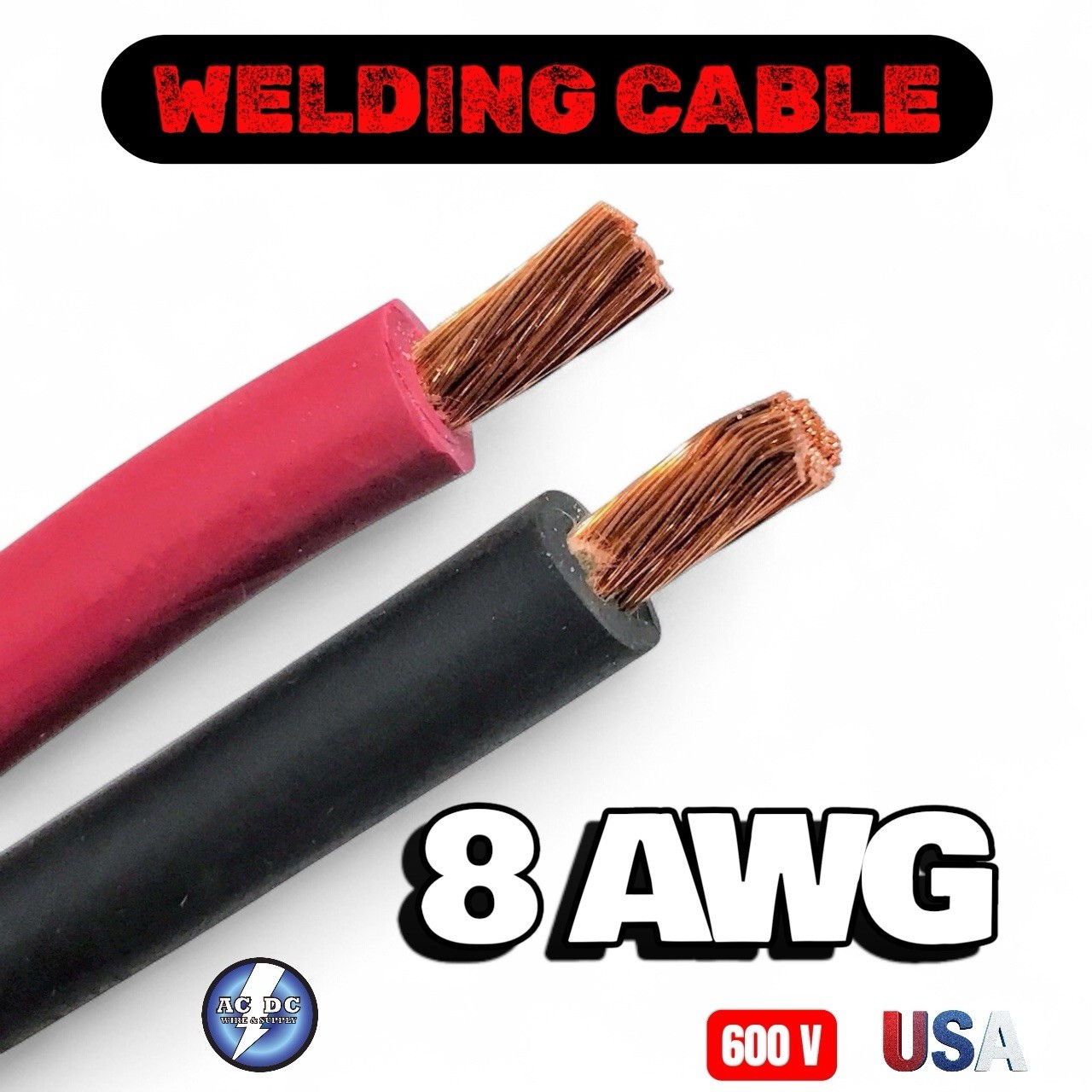 Welding Cable Red Black 8 AWG GAUGE COPPER WIRE BATTERY SOLAR LEADS MADE IN USA