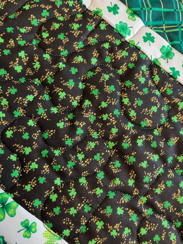 Handcrafted-Quilted Table Runner-St. Patrick's- Tiny Shamrocks/ Plaid - #1