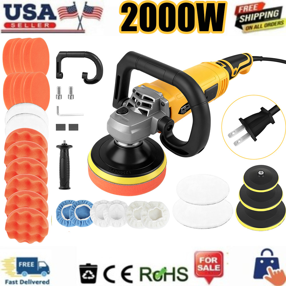 2000W Car Polisher Polishing Machine Kit Buffer Sander Variable Speed 5&6&7" Pad